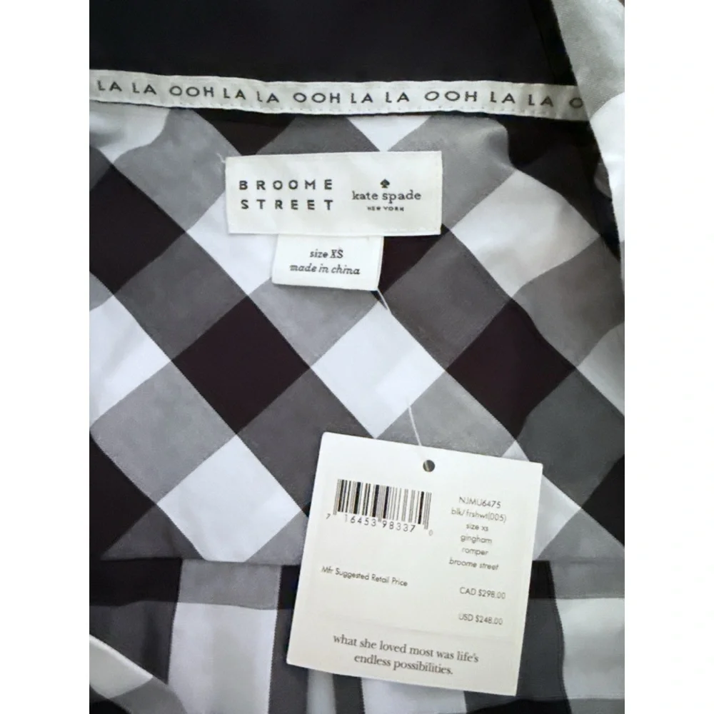 NWT Broome Street Kate Spafe Gingham Plaid Sleeveless Romper XS​​